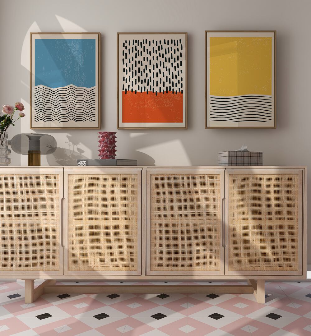 Transform your space with the BRIGHT MINIMAL SET I, SET OF 3 PAINTINGS from Asian Monk, showcasing vibrant modern art.