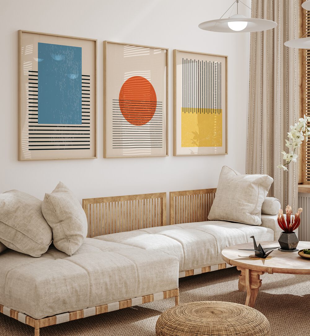 Transform your space with the BRIGHT MINIMAL SET II, SET OF 3 PAINTINGS, exclusively at Asian Monk.