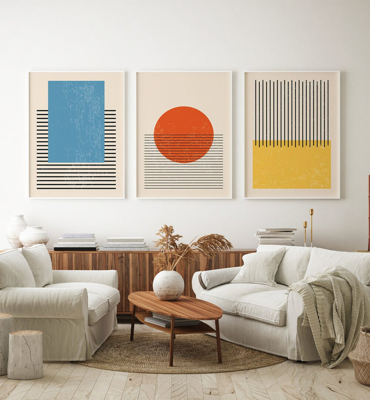Transform your space with the BRIGHT MINIMAL SET II, SET OF 3 PAINTINGS, exclusively at Asian Monk.