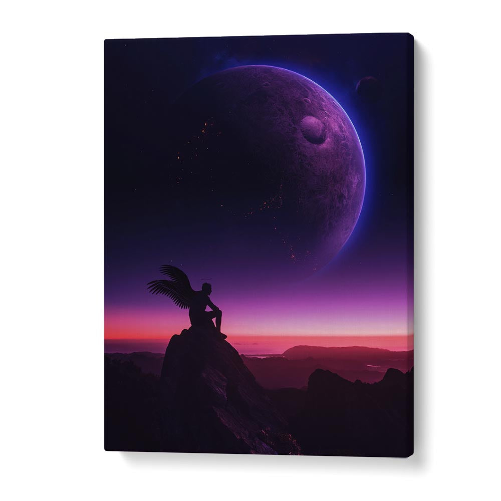 Experience the captivating "BROKEN ANGEL, SURREAL ART PRINTS" by Ritvik Takkar, blending cosmic beauty with emotion.
