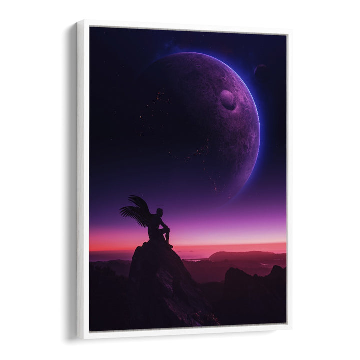 Captivating BROKEN ANGEL, SURREAL ART PRINTS by Ritvik Takkar, featuring a celestial scene with a winged figure.