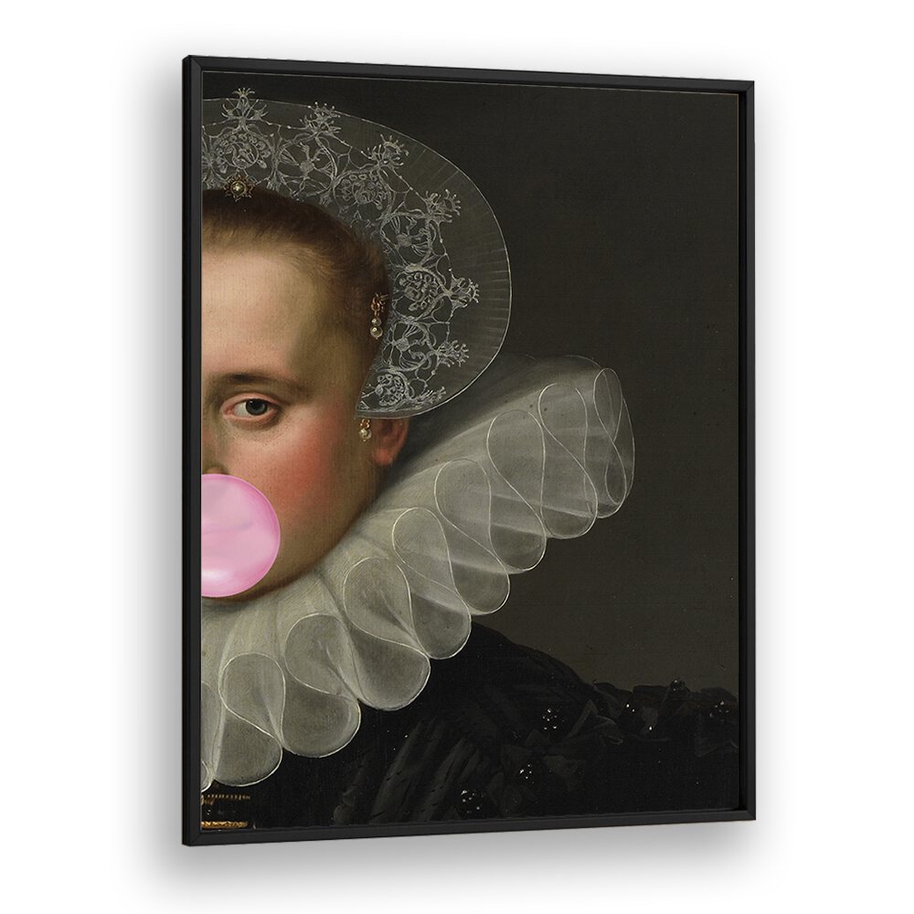 BUBBLE GUM QUEEN, ALTERED ART PRINTS showcases a modern twist on classic art, perfect for stylish decor.