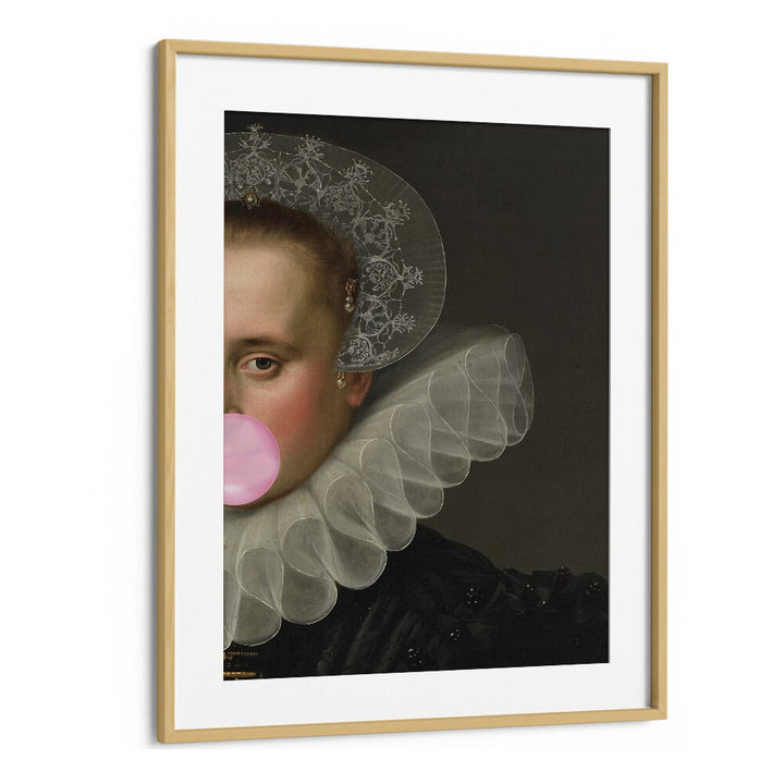 BUBBLE GUM QUEEN, ALTERED ART PRINTS features a modern twist on classic art, framed in oak by The Art Concept.
