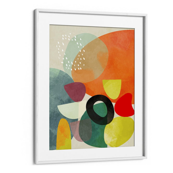 BUNTES 2020 KOPIE I, ABSTRACT PAINTINGS by Ana Rut Bre, vibrant colors and shapes in a white frame. Perfect for decor.