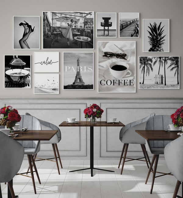 Elevate your space with CAFE GALLERY WALL IV, GALLERY WALLS, featuring cozy café-inspired artwork in elegant tones.