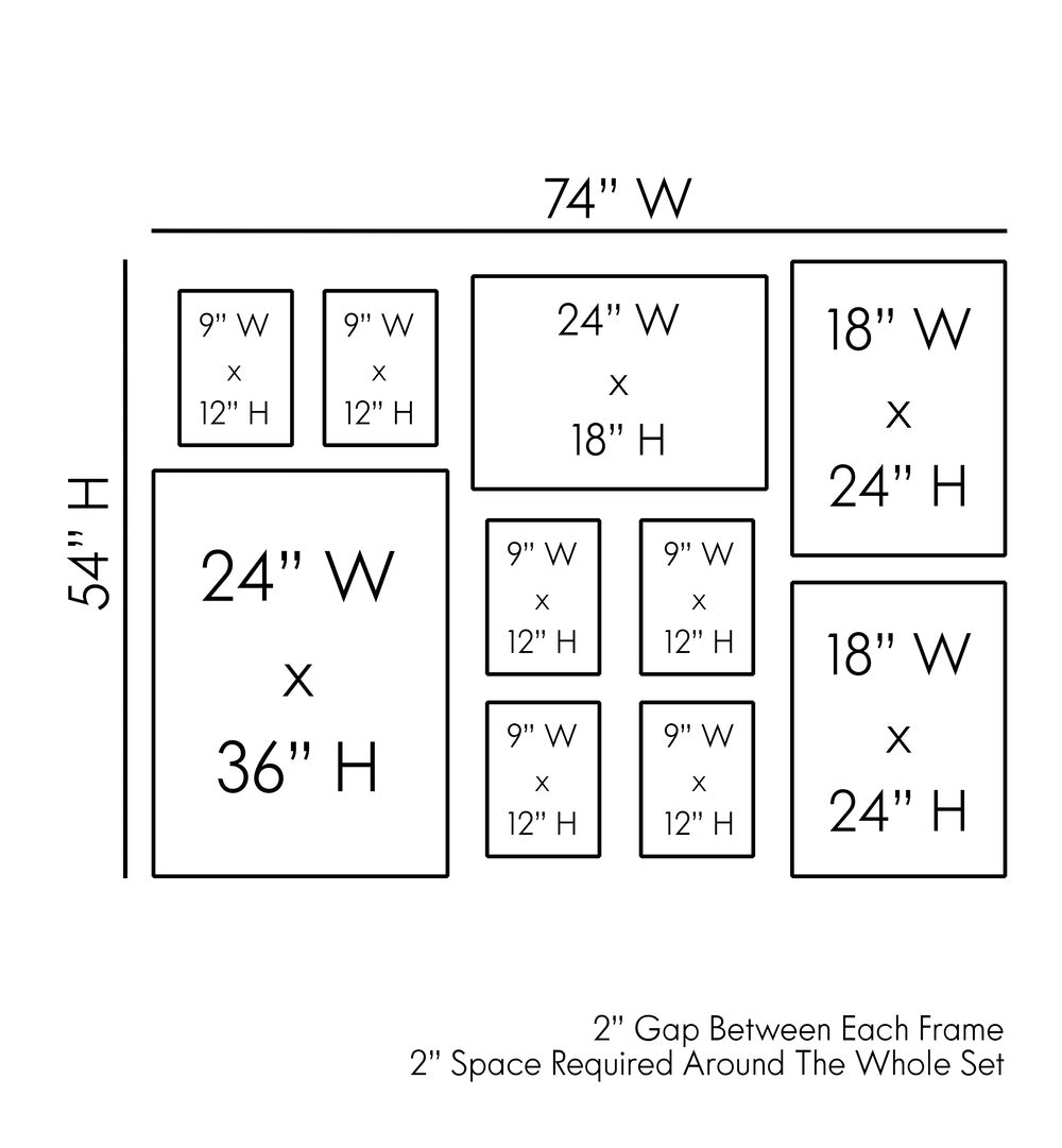 Discover the layout dimensions for the CAFE GALLERY WALL, GALLERY WALLS & SETS, perfect for enhancing café ambiance.
