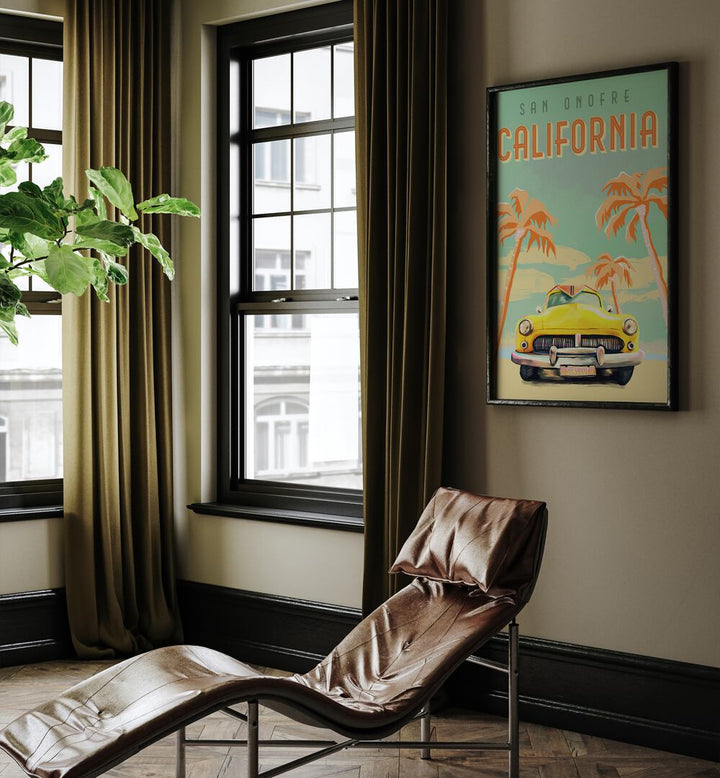 California Surf, Travel Posters showcase a vibrant vintage design perfect for ocean lovers and beach enthusiasts.