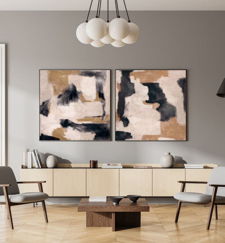 CANYON DRIFT SET, SET OF 2 PAINTINGS showcasing abstract landscapes in warm tones, perfect for enhancing any space.