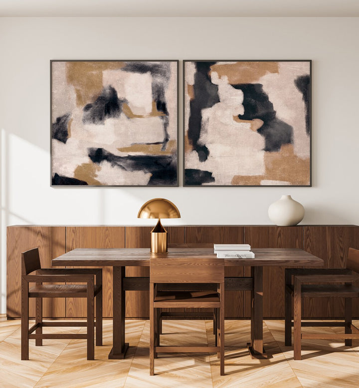 Transform your space with the CANYON DRIFT SET , SET OF 2 PAINTINGS featuring serene abstract landscapes.