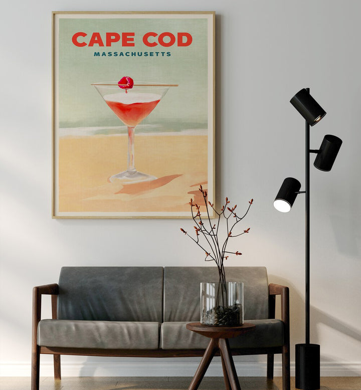 Cape Cod, Bar poster showcasing a cocktail, perfect for elevating your bar or lounge decor with coastal charm.