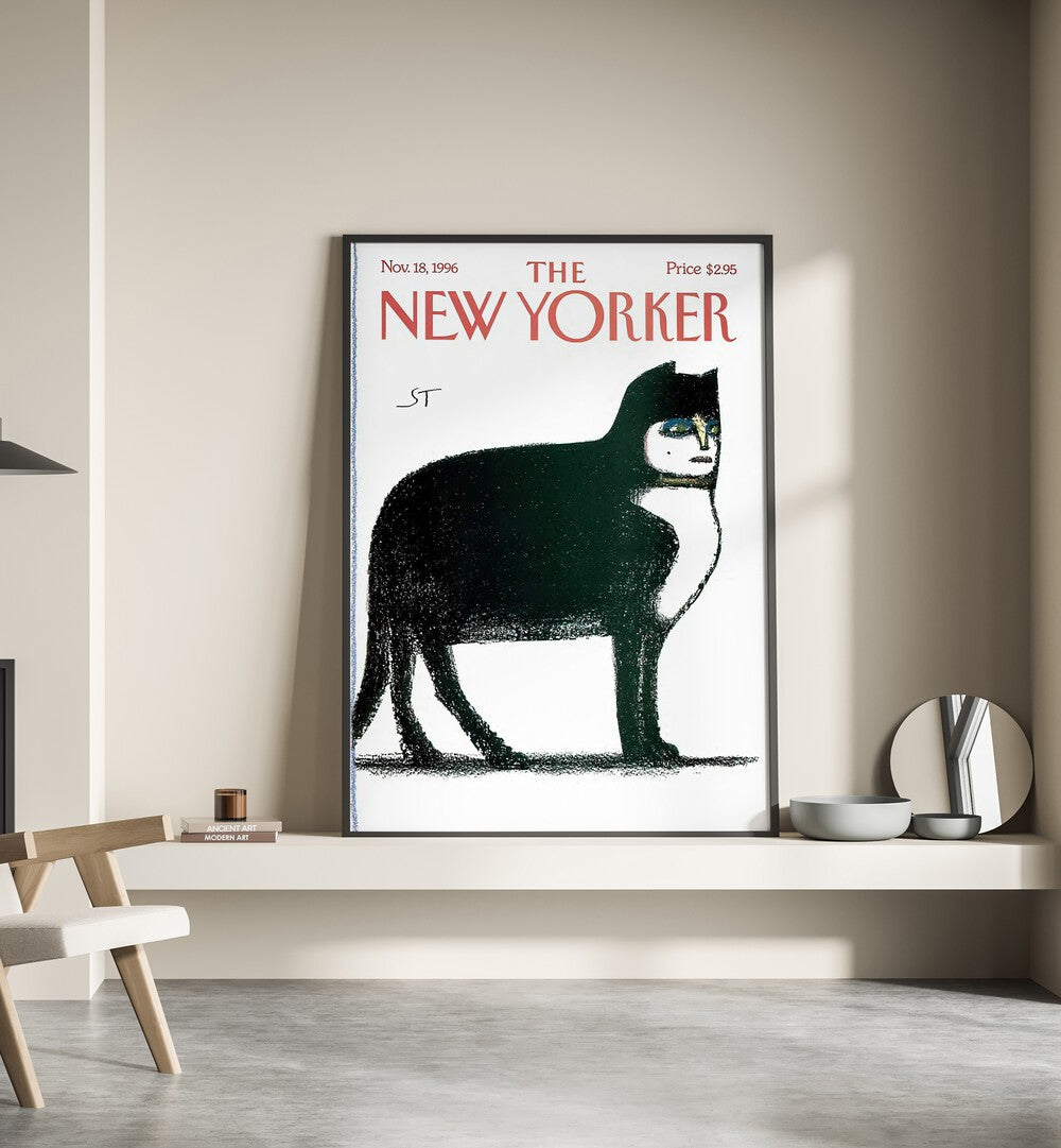 Cat By Saul Stein Berg - New Yorker  Magazine 18 Nov 1996 Artwork Placed on a wall In A Living Room