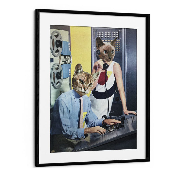 Whimsical CAT ESPIONAGE, SURREAL ART PRINTS by Vertigo Artography, featuring cats in a vintage spy scene.