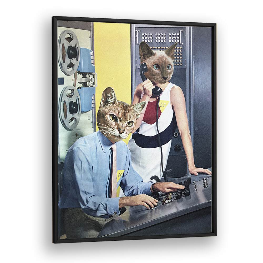 Whimsical CAT ESPIONAGE, SURREAL ART PRINTS featuring cats in a creative, retro espionage setting by Vertigo Artography.