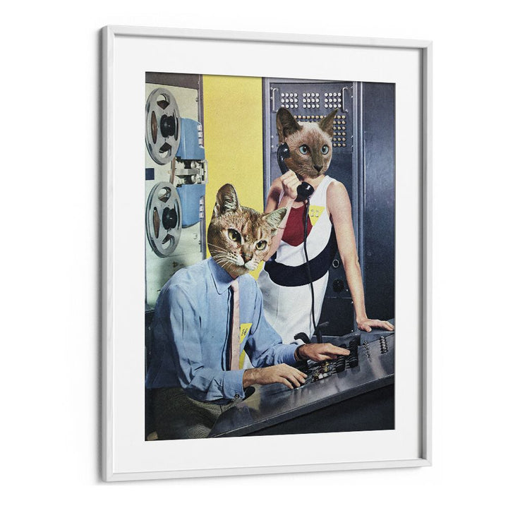 Surreal CAT ESPIONAGE art print by Vertigo Artography, featuring cats in a whimsical espionage scene. Transform your space!