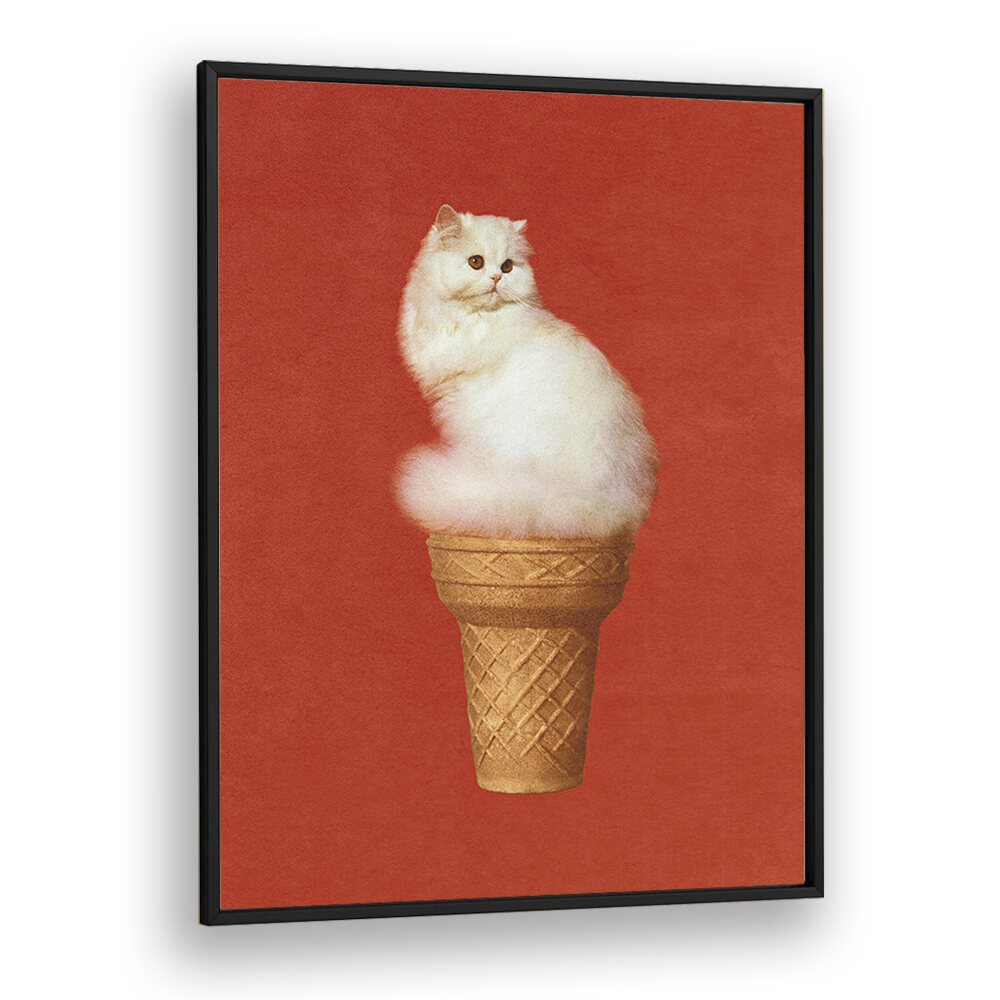 Whimsical CAT ICE CREAM - RED SURREAL PAINTING, SURREAL ART by Vertigo Artography transforms your space with charm.