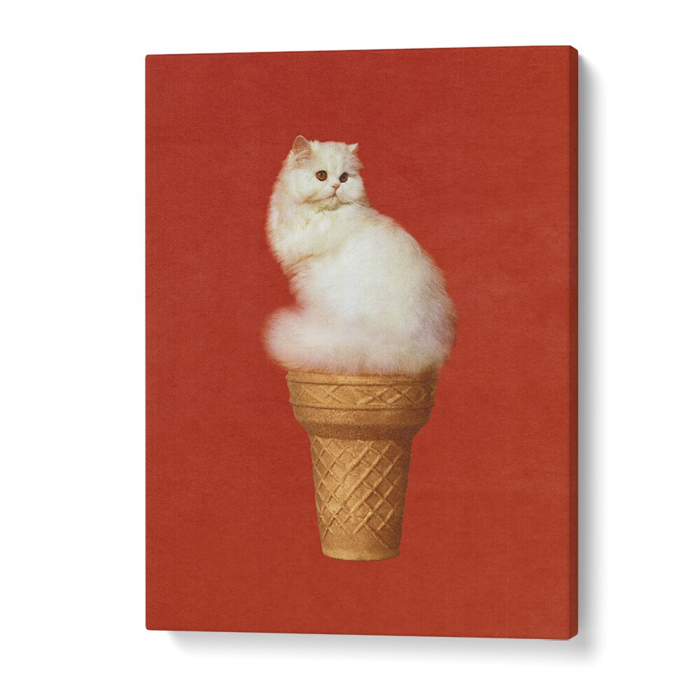 Whimsical CAT ICE CREAM - RED SURREAL PAINTING, SURREAL ART by Vertigo Artography adds modern flair to your decor.