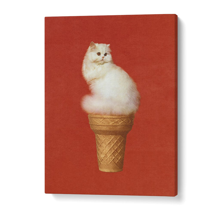 Whimsical CAT ICE CREAM - RED SURREAL PAINTING, SURREAL ART by Vertigo Artography adds modern flair to your decor.