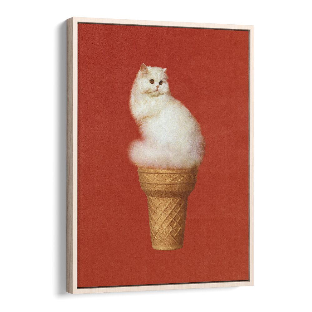 Whimsical CAT ICE CREAM - RED SURREAL PAINTING, SURREAL ART by Vertigo Artography adds charm to any space.