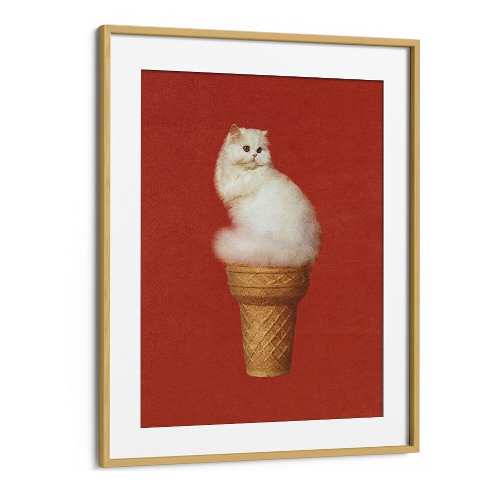 Whimsical CAT ICE CREAM - RED SURREAL PAINTING, SURREAL ART by Vertigo Artography adds charm to any space.