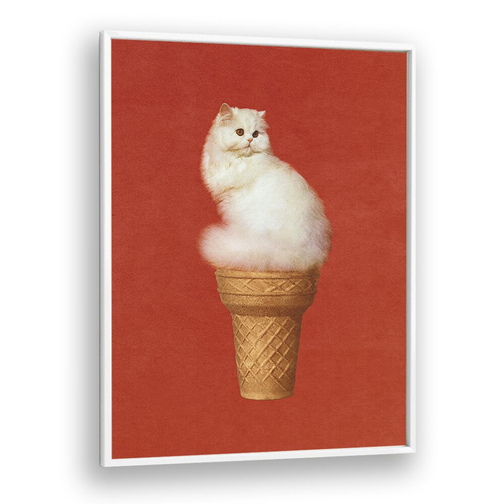 Whimsical CAT ICE CREAM - RED SURREAL PAINTING, SURREAL ART by Vertigo Artography adds modern flair to any space.
