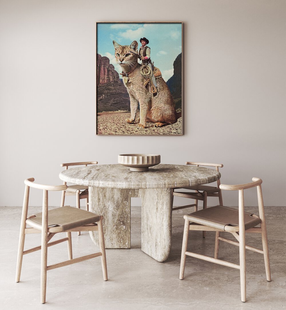 Cat Lone Ranger, Surreal Art Prints by Vertigo Artography; whimsical artwork elevating your home decor.