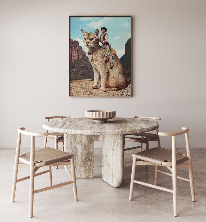 Cat Lone Ranger, Surreal Art Prints by Vertigo Artography; whimsical artwork elevating your home decor.