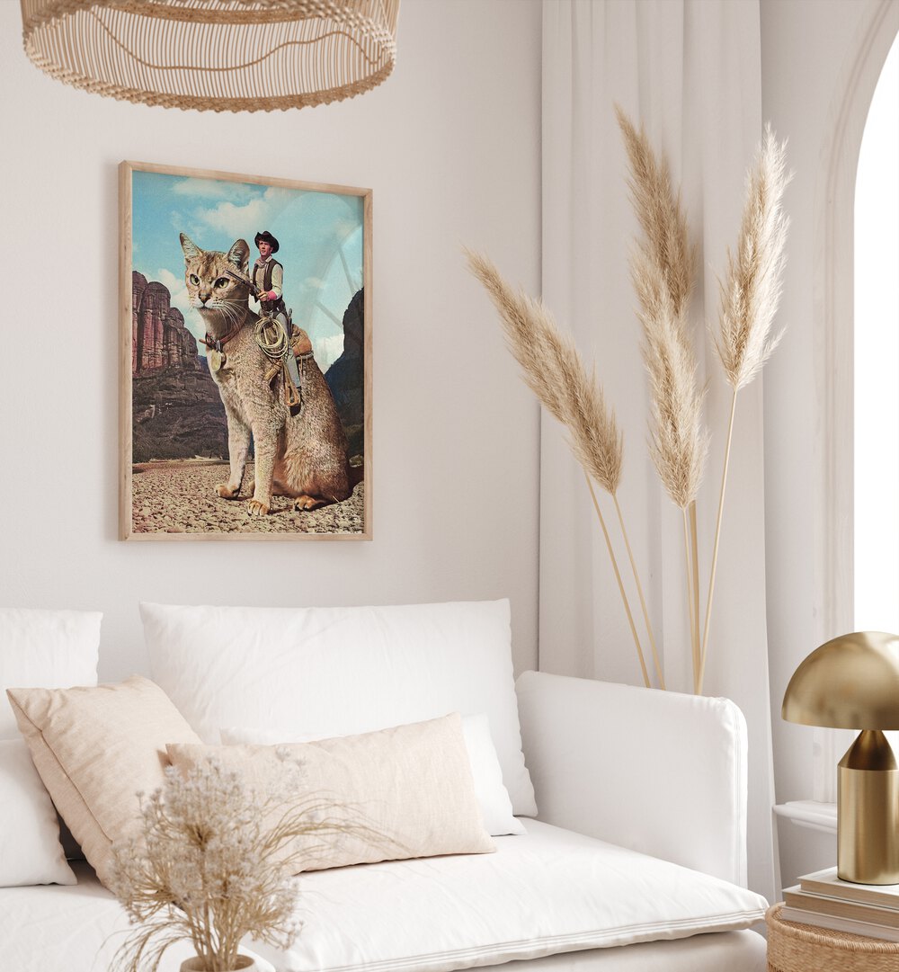 Transform your space with CAT LONE RANGER, SURREAL ART PRINTS by Vertigo Artography, blending whimsy and style.