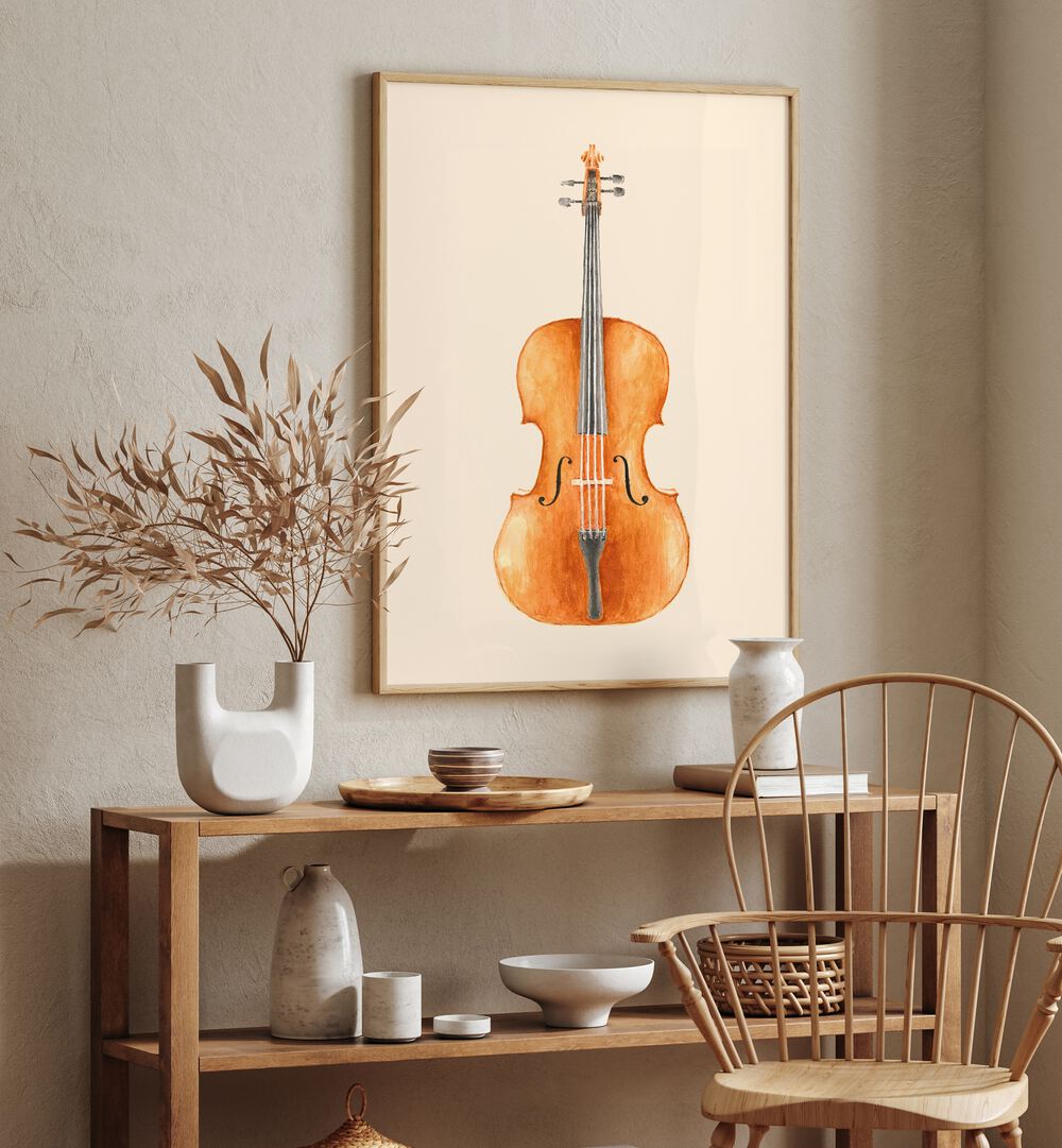 Stylish CELLO, MUSIC POSTERS by Florent Bodart, showcasing a vibrant cello art print perfect for music lovers.