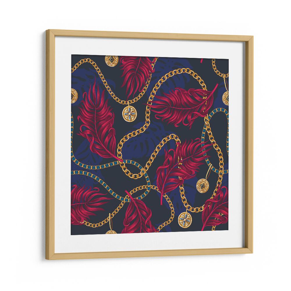 Exquisite CHAINS AND TROPICAL LEAVES, FLORAL FLOWER PAINTINGS framed art for a vibrant, botanical home decor.