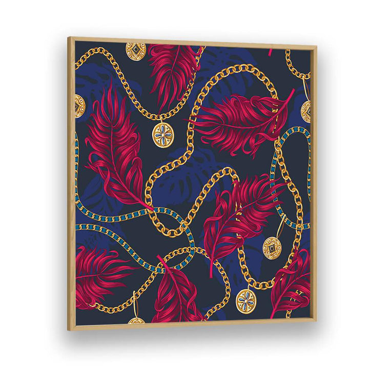 Elevate your decor with CHAINS AND TROPICAL LEAVES, FLORAL FLOWER PAINTINGS in a stylish framed design.