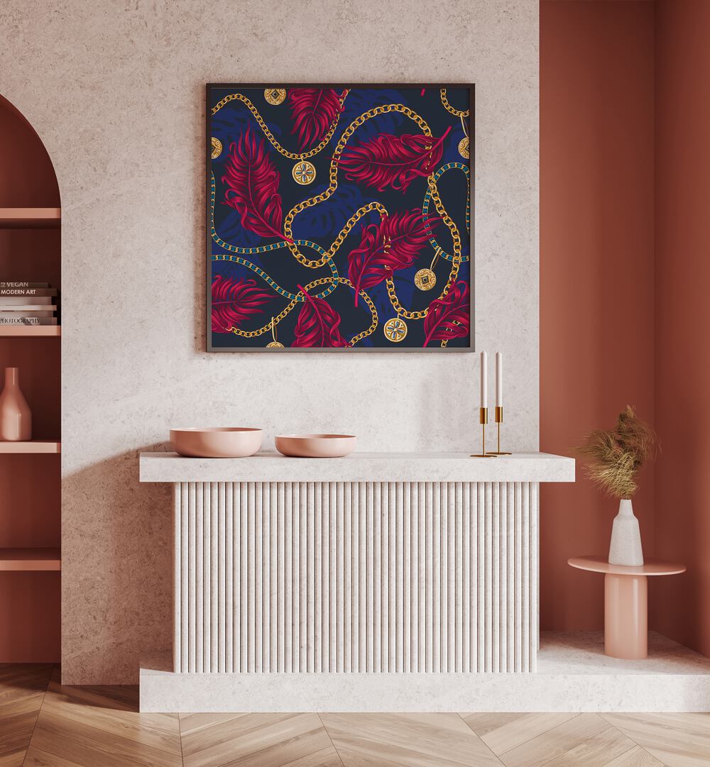 Transform your space with CHAINS AND TROPICAL LEAVES, FLORAL FLOWER PAINTINGS, showcasing vibrant botanical elegance.