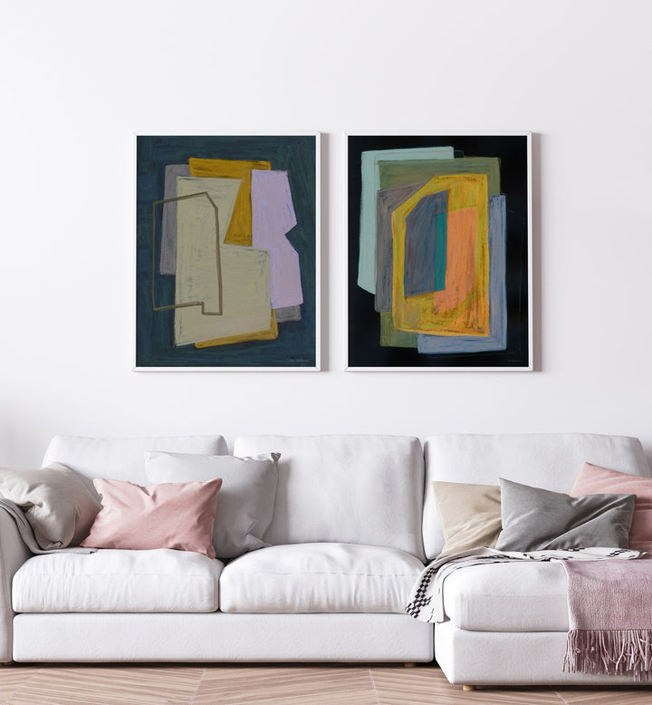Transform your space with the CHALK AND SHAPES SET, SET OF 2 PAINTINGS, showcasing modern artistry and elegance.