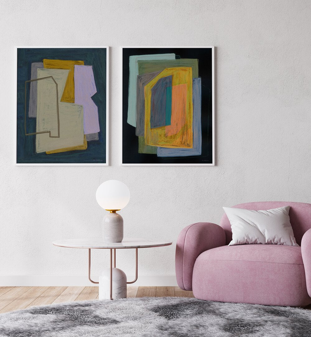 Stylish CHALK AND SHAPES SET, SET OF 2 PAINTINGS enhancing a modern living space with creativity and elegance.