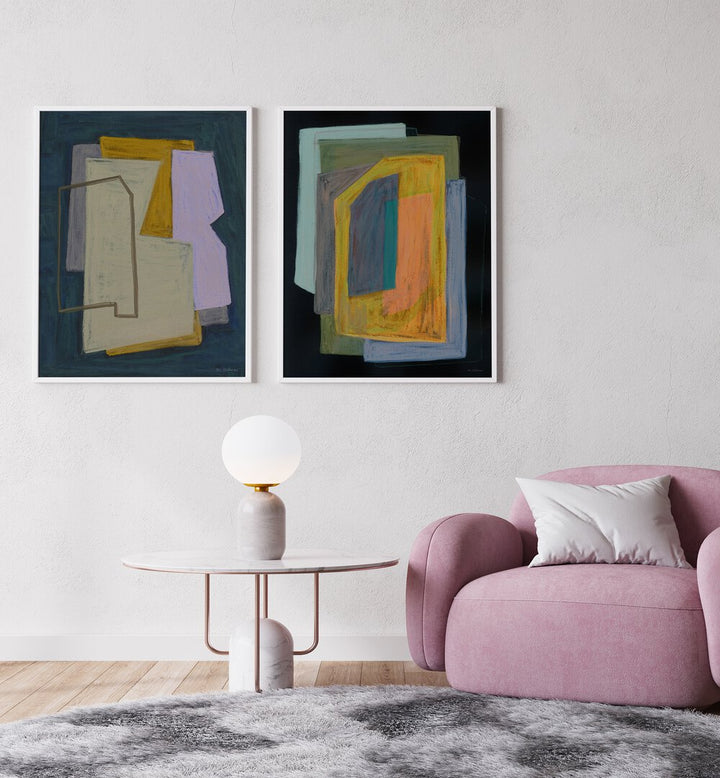 Stylish CHALK AND SHAPES SET, SET OF 2 PAINTINGS enhancing a modern living space with creativity and elegance.