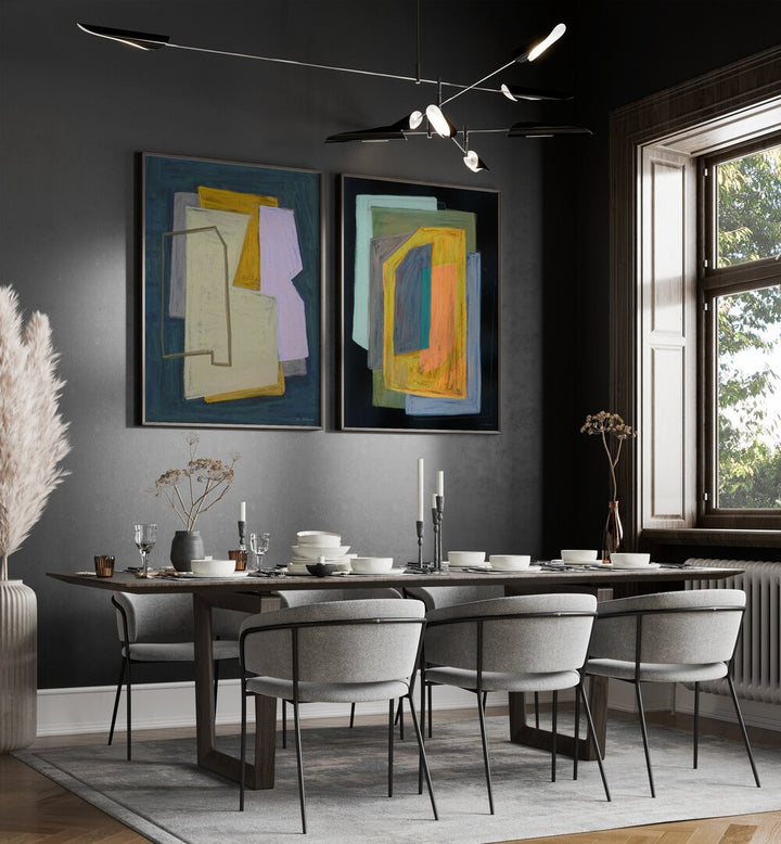 Elevate your decor with the CHALK AND SHAPES SET, SET OF 2 PAINTINGS, perfect for any stylish space.