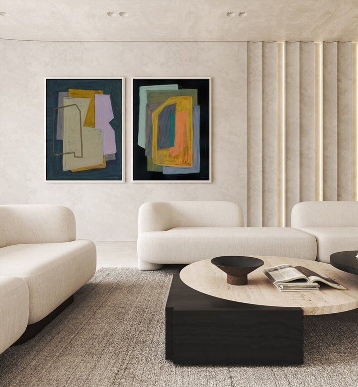 Enhance your decor with the CHALK AND SHAPES SET, SET OF 2 PAINTINGS, perfect for any modern space.