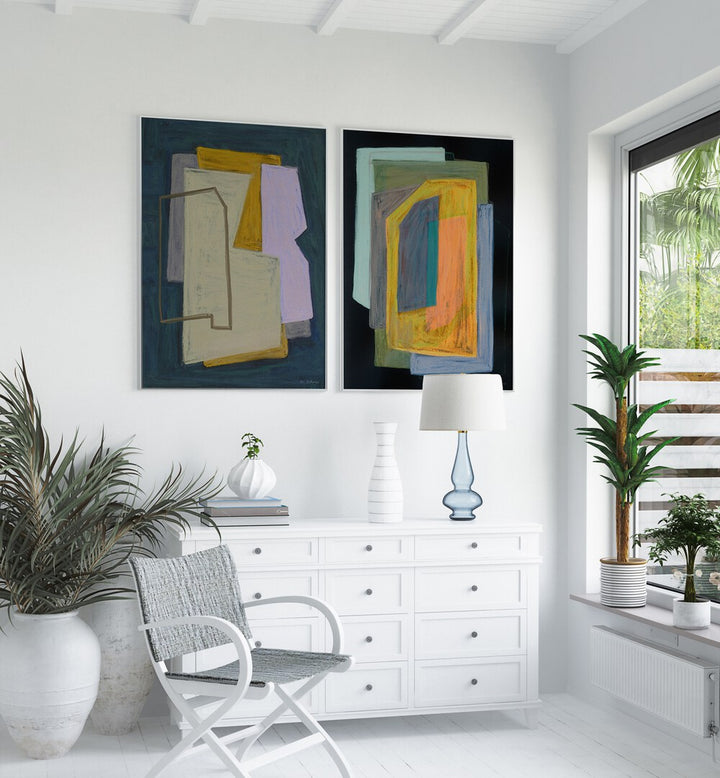 Enhance your decor with the CHALK AND SHAPES SET, SET OF 2 PAINTINGS, showcasing creative sophistication.