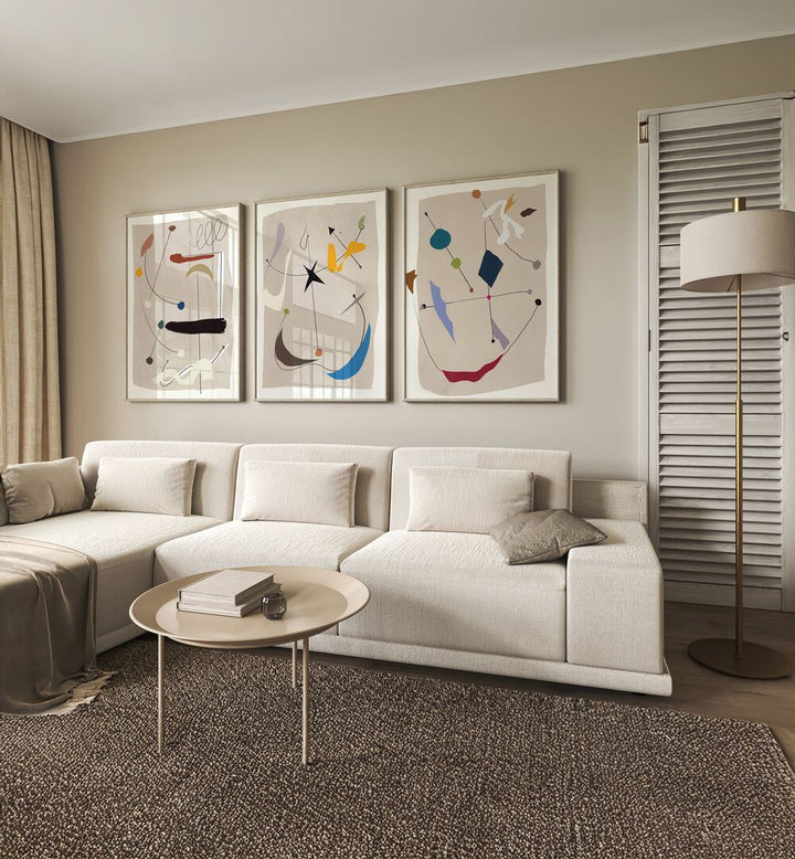 Elevate your decor with the CHARMS COMPOSITION SET, SET OF 3 PAINTINGS, showcasing vibrant colors and elegance.