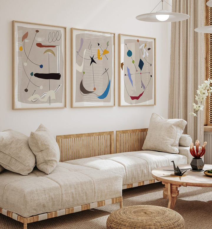 Transform your space with the CHARMS COMPOSITION SET, SET OF 3 PAINTINGS, featuring vibrant colors and elegant designs.