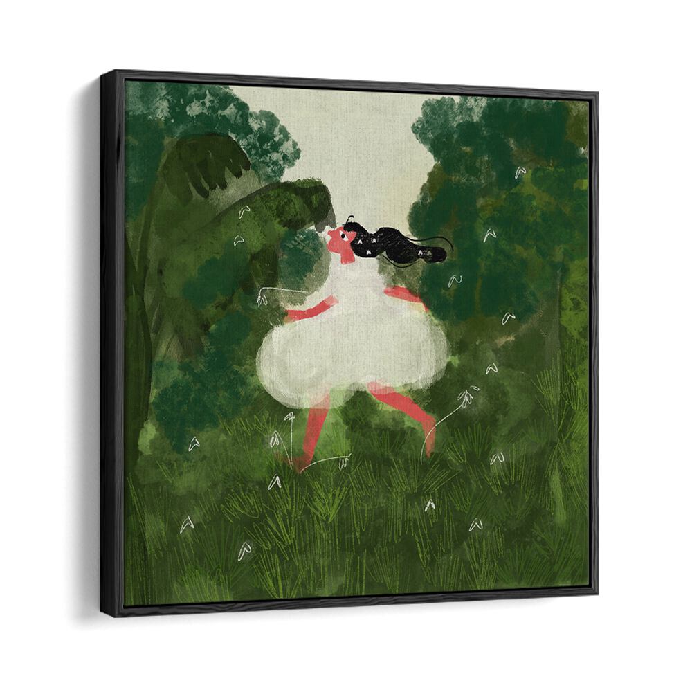 Chasing Butterflies By Shreya Roy Chowdary, Indian Art Paintings Artwork in Black Floater Frame