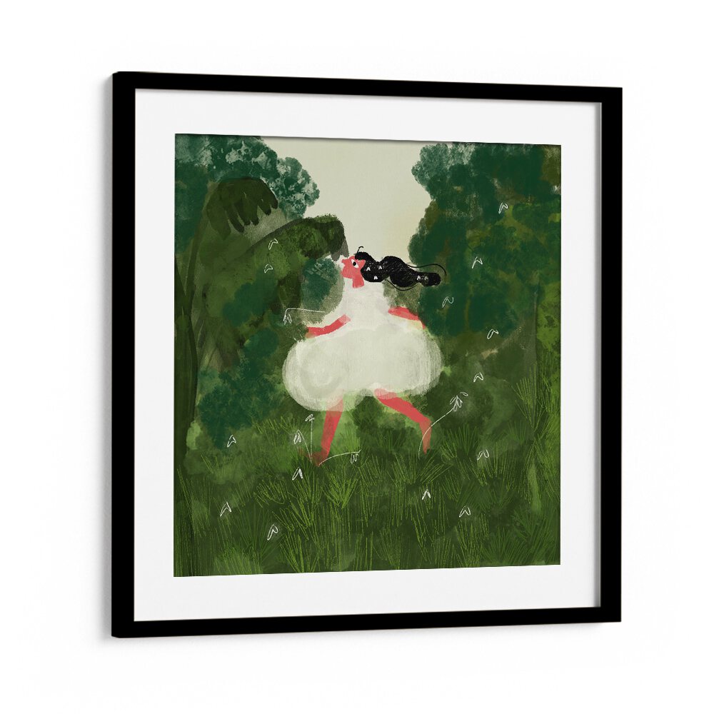 Chasing Butterflies By Shreya Roy Chowdary, Indian Art Paintings Artwork in Black Frame With Mount