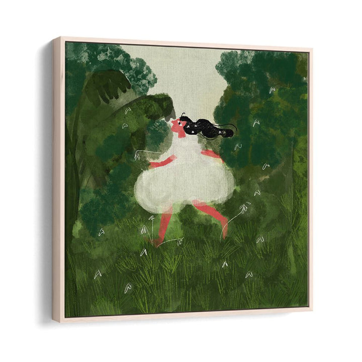 Chasing Butterflies By Shreya Roy Chowdary, Indian Art Paintings Artwork in Oak Wood Floater Frame