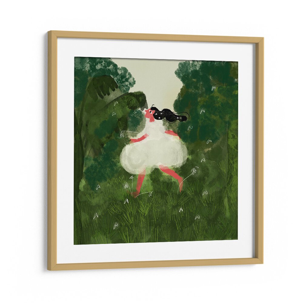 Chasing Butterflies By Shreya Roy Chowdary, Indian Art Paintings Artwork in Oak Wood Frame With Mount