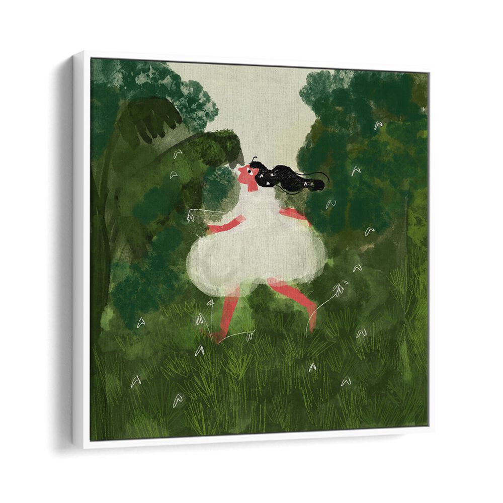Chasing Butterflies By Shreya Roy Chowdary, Indian Art Paintings Artwork in White Floater Frame