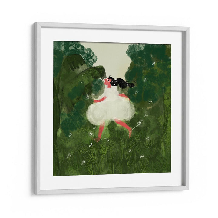 Chasing Butterflies By Shreya Roy Chowdary, Indian Art Paintings Artwork in White Frame With Mount