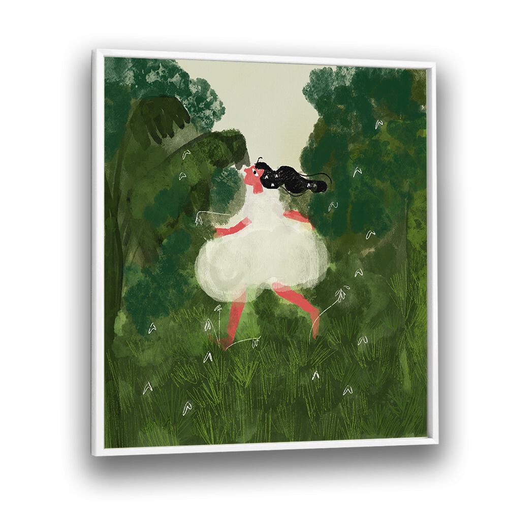 Chasing Butterflies By Shreya Roy Chowdary, Indian Art Paintings Artwork in White Plain Frame