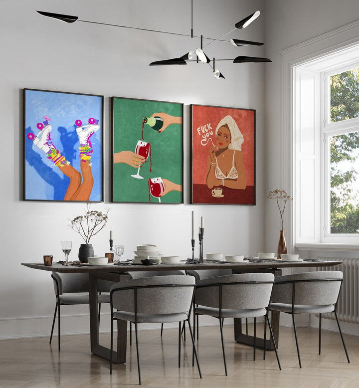 Vibrant CHEERS GIRLS SET, SET OF 3 PAINTINGS, perfect for adding joy and style to any gallery wall.
