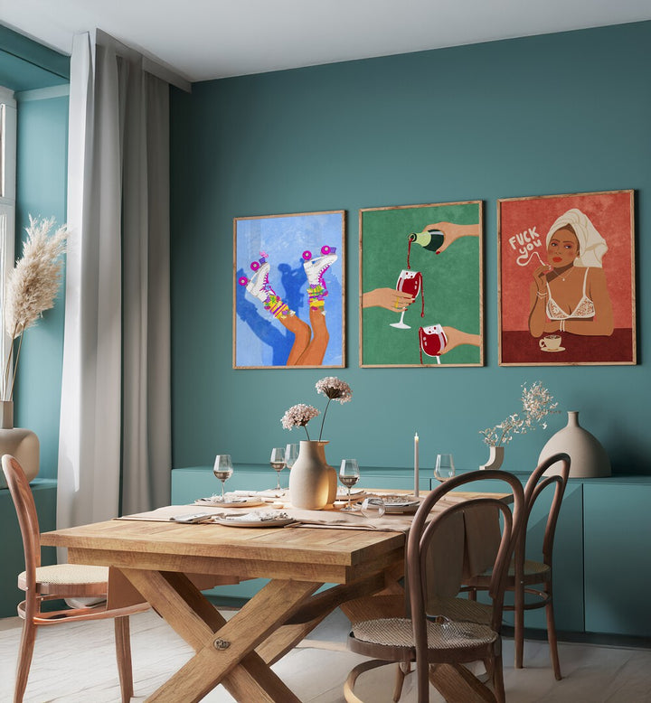 Vibrant CHEERS GIRLS SET, SET OF 3 PAINTINGS showcasing friendship, joy, perfect for transforming any space.