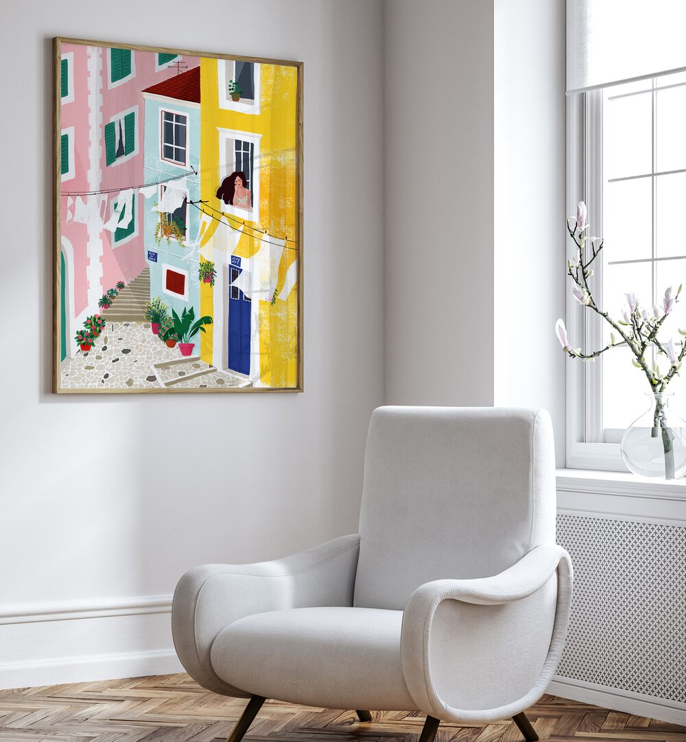 Bright, colorful CHILLIN, PORTRAITS artwork by Maja Tomjanovic enhances modern décor with a touch of elegance.