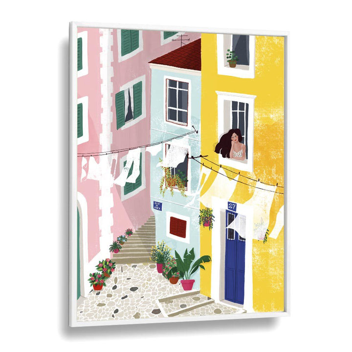 Bright and charming scene from "CHILLIN , PORTRAITS" by Maja Tomjanovic, showcasing idyllic street life and beauty.